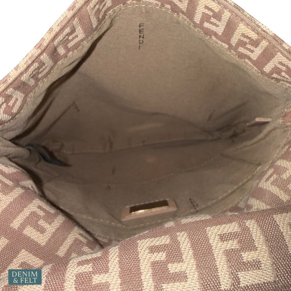 Fendi Zucchino Pink Canvas Crossbody Bag Beige FF Logo Leather Trim Purse - Picture 11 of 16